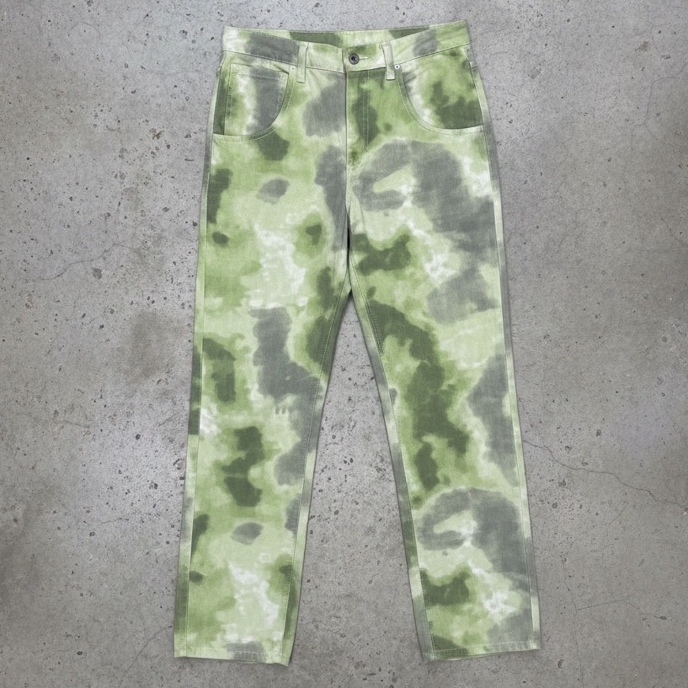 High Rise Wide Leg‎ Baggy Dad Jeans Cotton Twill Pants Retro Funky Green Small